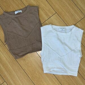 BOGO Aritzia Knit Crop Tops in White and Brown